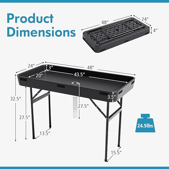 4 Foot Ice Cooler Table, Folding Buffet Cold Food Keeper w/Removable Matching Skirt & Drain Plug, Portable Patio Outdoor Chilling Table, Cooler Server for Party, Picnic, Camping, Wedding, BBQ