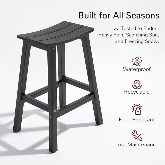 Stoog All-Weather Bar Stools Set of 4, 28" Outdoor Patio Barstools, Low Maintenance HIPS Furniture, Never Rots or Fades, for Kitchen Counter, Deck & Garden, Black