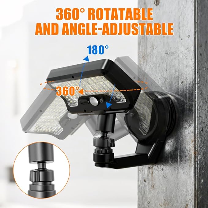 Solar Motion Sensor Light, 2-in-1 Magnetic & Adhesive Mount, 600LM Bright, 3 Modes, IP65 Waterproof, 1500mAh, Adjustable Angle, Easy No-Drill Installation for Outdoor/Indoor (Fence, Wall, Glass)
