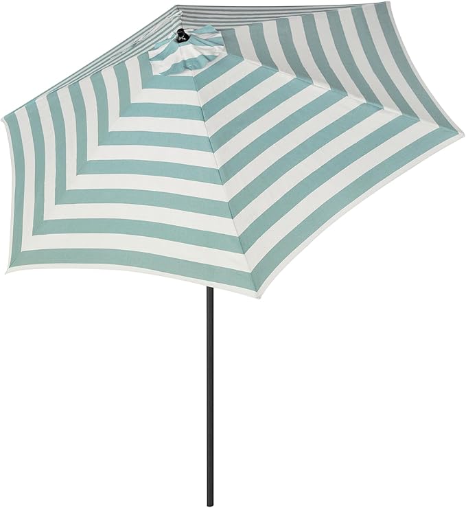 Tempera Striped Patio Umbrellas Outdoor Table Market Umbrellas with Crank & Pust Button Tilt|Auto-Tilt, 8 Steel Ribs, High Color-Fastness Canopy