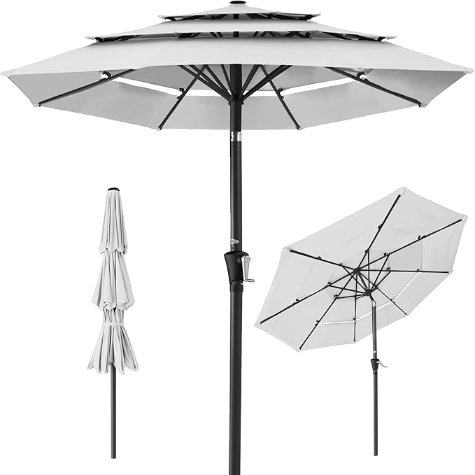 Best Choice Products 10ft 3-Tier Market Patio Umbrella, Outdoor Sun Shade with Tilt, Crank Lift, 8 Ribs for Backyard, Deck, Poolside