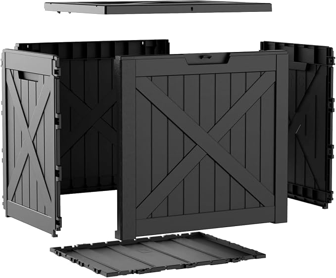 Deck Box Large Outdoor Storage for Patio Furniture,Outdoor Cushions,Garden Tools and Pool Supplies,Waterproof,Resin,Lockable (Black, 32 Gallon)