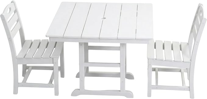 3-Pcs Outdoor Patio Dining Table Set of 3, Outdoor Patio Square 37.8'' Dining Table Set for Lawn Garden Backyard, HDPE Material & 1.7'' Umbrella Hole (Armless Chair, White)