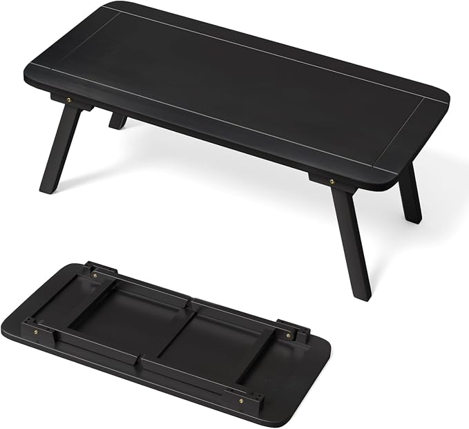 VINGLI Outdoor Folding Coffee Table, Natural Poplar Wood Patio Coffee Table, No Assembly Required, Ideal for Balcony, Porch, and Living Room, Oval, Black