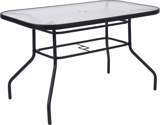 Merrick Lane Bardwell 5 Piece Outdoor Dining Table Set for 4 with Glass-Top Patio Table and 4 Stack Chairs with Flex Comfort Material in Navy
