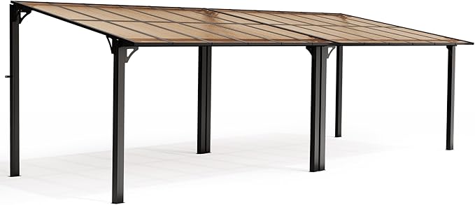 Pamapic 10 * 24FT Wall Mounted Gazebo,Hardtop Lean to Pergola,Outdoor Gazebo,Aluminum Frame Pergola,UV Resistant Polycarbonate Roof,Outdoor Patio Awnings for Deck,Backyard