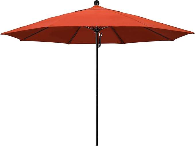 California Umbrella 11Ft Commercial Grade Market Umbrella, Pulley Lift, Aluminum/Fiberglass, 2mm pole wall, Black Frame, Solution Dyed Sunset Fabric
