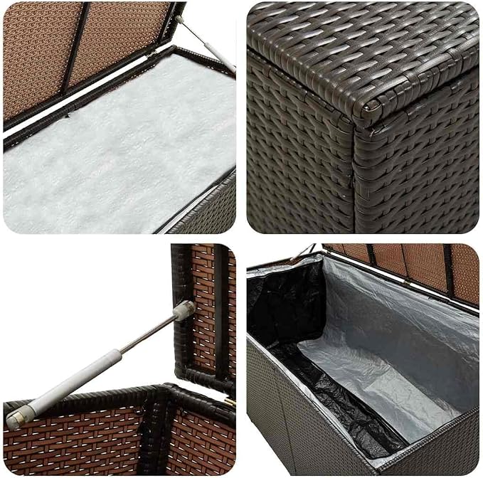 Storage Chest Brown Poly Rattan and Powder-Coated Steel,Modern Style Garden Storage Box with Spacious Capacity for Outdoor Use Storage Boxes