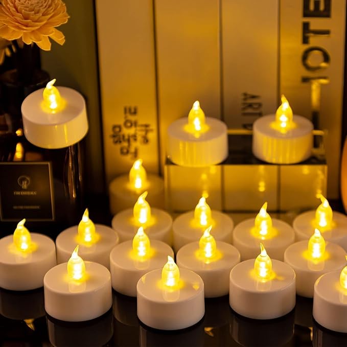 Hanzim LED Tea Lights Candles- 12PACK Warm Yellow Flameless Candles Realistic and Bright Flickering Long Lasting 200Hours for Holiday Celebration,Party,Home Decoration,Battery Operated