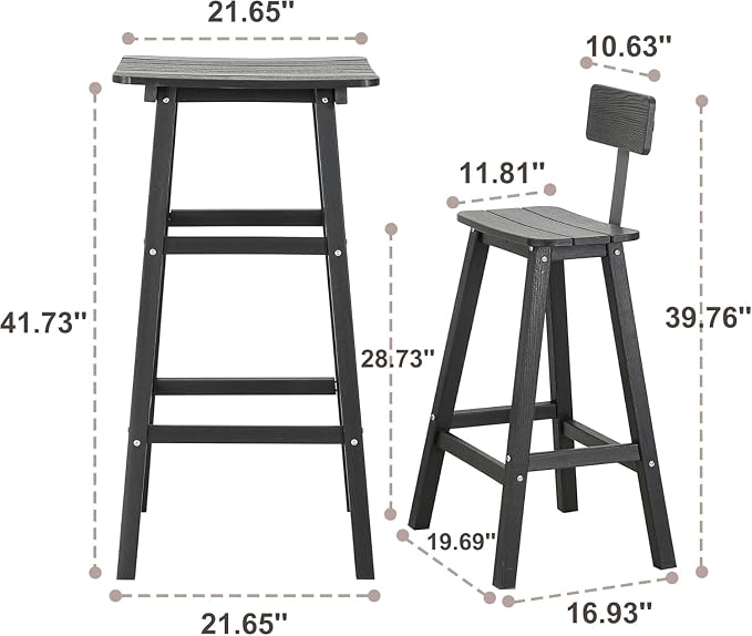 Bar Height Chairs Set of 2, HDPE Bar Height Outdoor Chairs, Weather Resistance Tall Adirondack Chairs Set of 2, Cafes, Swimming Areas, Patio, Garden and Kitchen Island, Black