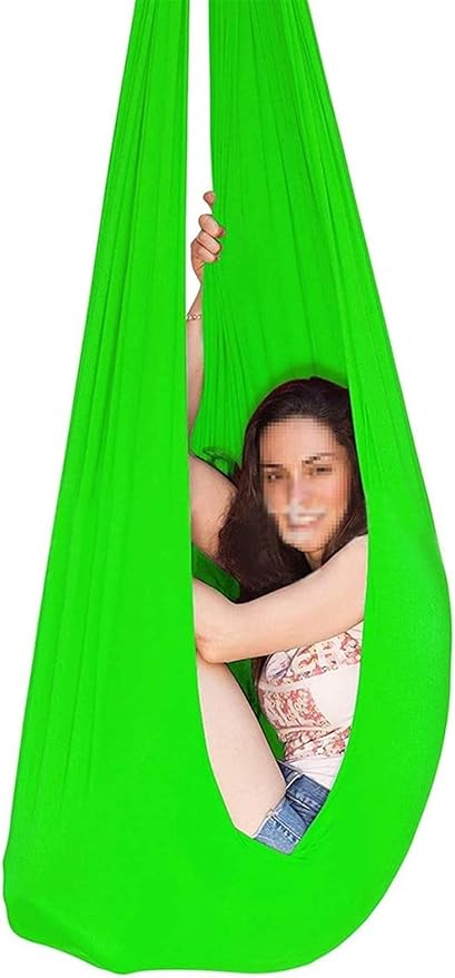 Indoor Sensory Nylon Swing Kids Swings Elastic Hammock for Autism ADHD ADD Up to 100kg Calming Effect On Children (Color : Grass Green, Size : 100 x 280 cm)