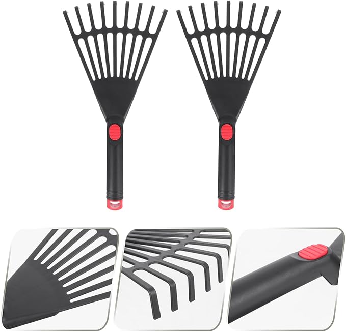 2pcs Gardening Hand Rakes Plastic Ash Rakes Mini Garden Cultivator Tools for Soil Loosening Leaf Cleanup Yard Lawn Shrub Flower Beds