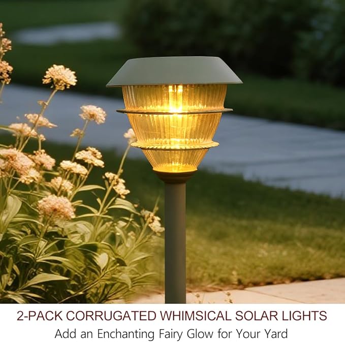 Bright Zeal 2-Pack 16.5" LED Solar Stake Lights Outdoor Waterproof - Warm White Pathway Garden Lights Outdoor Yard Decorations- Landscape Lamps for Sidewalk Driveway Decor