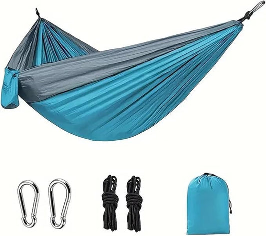 Hammock Outdoor Lightweight Double Nylon Camping Hammock with Hanging Straps Perfect for Backpacking Travel Beach Yard and Garden Quick-Opening(Blue)