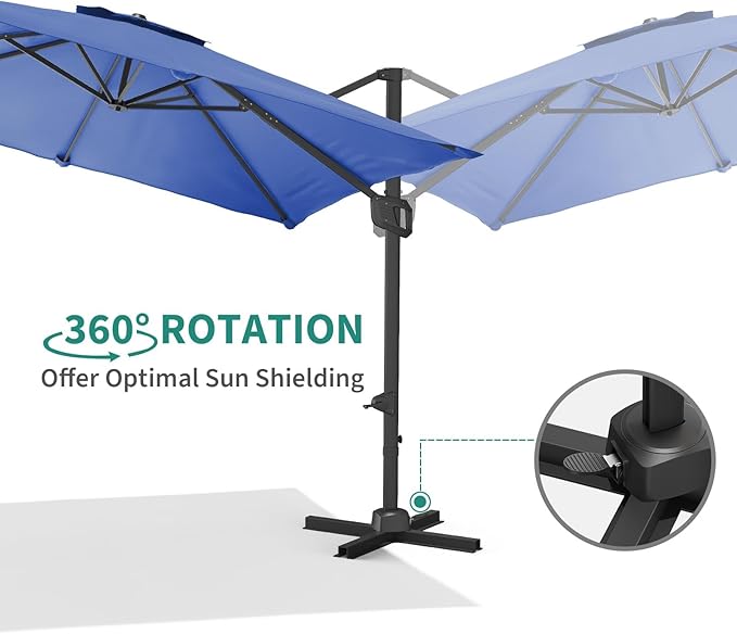 Garvee Cantilever Patio Umbrella 10x10 ft Large Rectangle Umbrella Outdoor Market Umbrellas 360 Rotation Offset Hanging Outdoor Shade for Patio