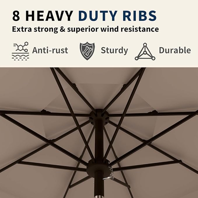 10FT Patio Umbrella 3 Tiers Outdoor Market Umbrella w/Push Button Tilt, Crank, UV and Waterproof Table Umbrella for Garden, Pool, Backyard, Deck, Lawn, Beige