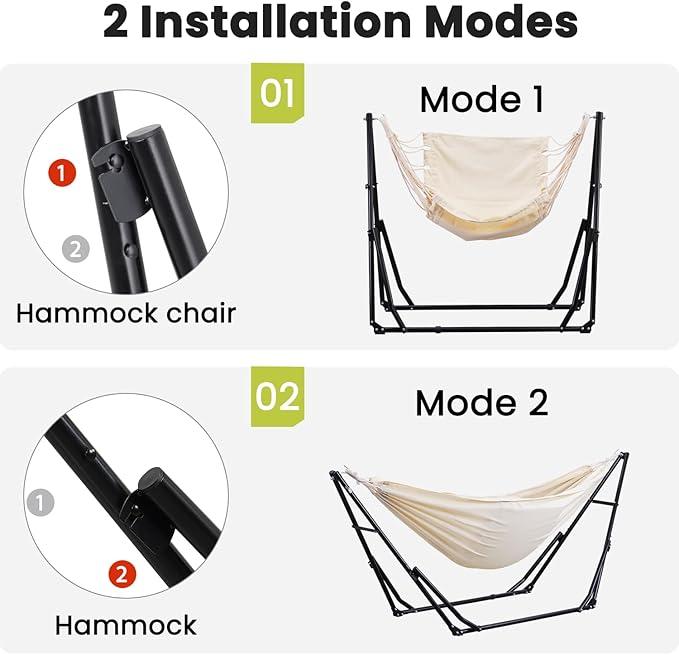 Hammock with Portable Steel Stand and Carrying Bag for Outside,Easy Set Up for Outdoor,Indoor,Backyard,Patio,Camping,Garden,Trip (White)