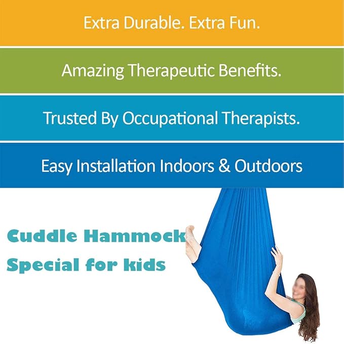 Nylon Elastic Swing Outdoor Indoor Swings Soft Cuddle Hammock for Children and Teens Sensory Therapy (Color : Blue, Size : 100 x 280 cm)