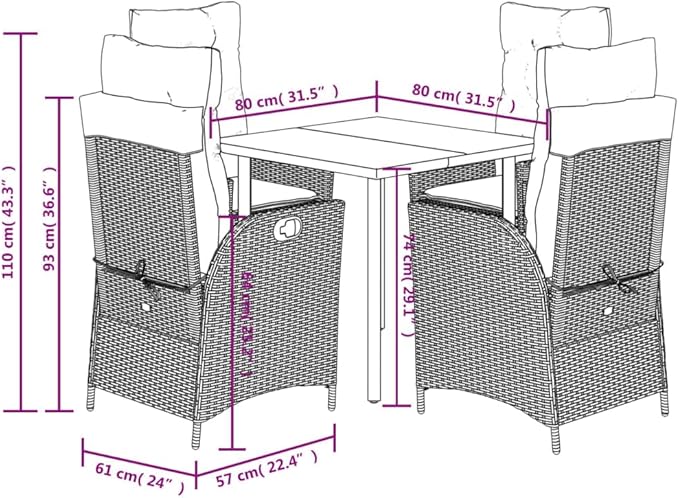 Backyard Furniture Patio Conversation Sets Outdoor Seating 3 Piece Patio Dining Set with Cushions Gray Poly Rattan Suitable for Gardens, Balconies, Decks