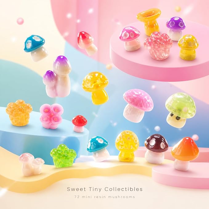 72pcs Mini Mushrooms, Tiny Resin Mushroom Figurines Small Little Resin in Bulk for Miniature Landscape Aquarium Potted Fairy Garden Home Decor Accessories Party Favors Gifts