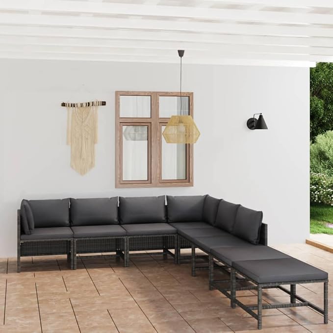 8-Piece PE Rattan Patio Set 23.6" Gray Cushions All-Weather Easy Clean for Patio Balcony
