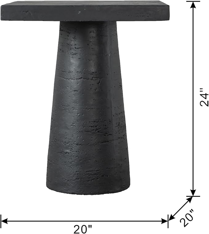 Faux Stone Side Table Square End Table Patio Small Drink Table for Small Spaces Outdoor Modern Pedestal End Tables Farmhouse Nightstand for Living Room Bedroom Corners Office (Black)