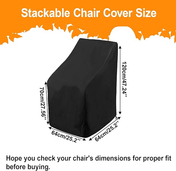 Stackable Patio Chair Covers - Waterproof Outdoor Covers for 4-6 Stacking Dining Chairs, All Weather Protection for Lawn Furniture, 25" L x 25" W x 47”H, Black, 1 PC