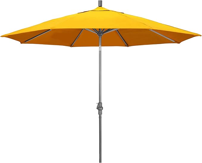 California Umbrella 11Ft Premium Sunbrella Patio Umbrella, Hand-Crank, Tilt-Collar, Gray Frame, Sunflower Yellow Fabric
