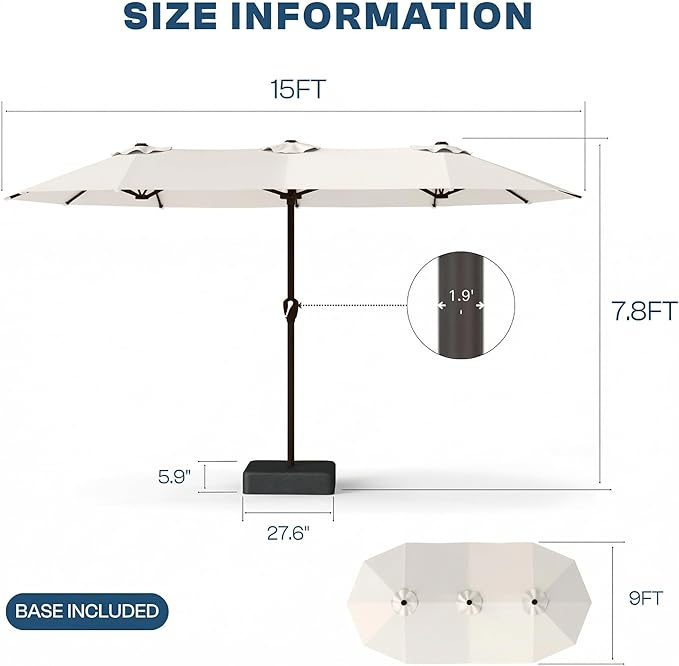 15FT Large Patio Umbrella with Base Included