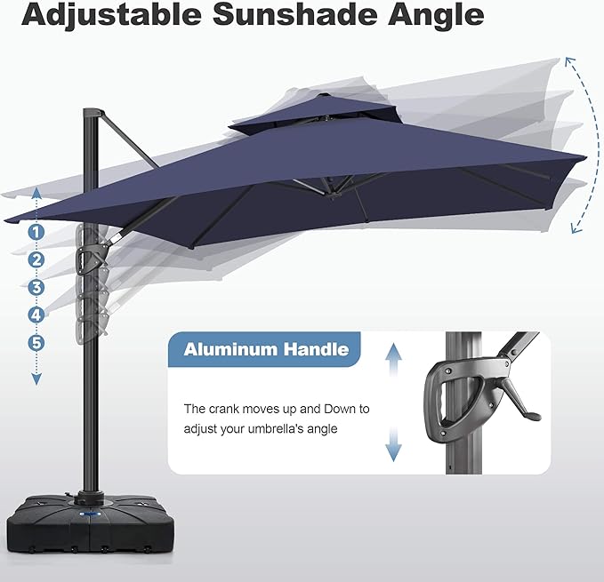 FLAME&SHADE 10 X 10 FT Cantilever Patio Umbrella - Large Square Offset Umbrella Outdoor Patio with 360-Degree Rotation and 3-Year Fade Resistance Fabric for Deck Pool Backyard Garden (Navy Blue)