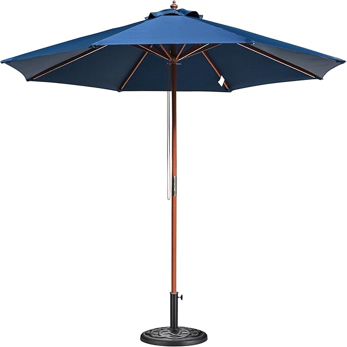 Yescom 9ft Coastal Solid Wood Umbrella Pulley Lift Commercial Base with Wheel Included for Seaside Restaurant Terrace Poolside Beach Club
