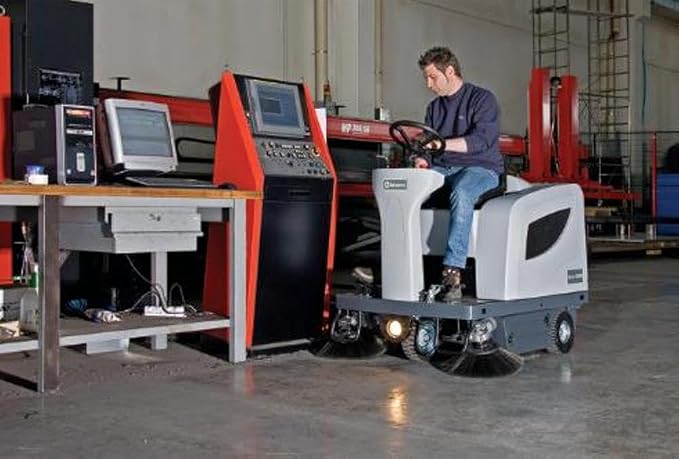 Advance 56100785 Terra 4300B Compact Ride-on Sweeper with Four 305 Ah Wet Batteries, 0.8 hp Drive Motor, 46" Sweep Path, 60720 sq ft/hr Max. Theoretical Productivity, 63.8 dBA Sound Pressure Level