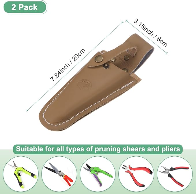 M METERXITY 2-Pack Garden Pruner Sheath, Portable Leather Pruning Shears Sheath Pliers Holder for Belt, Garden Scissors Leather Case for Hand Pruner/Garden Shears/Clippers [Yellowish Brown]