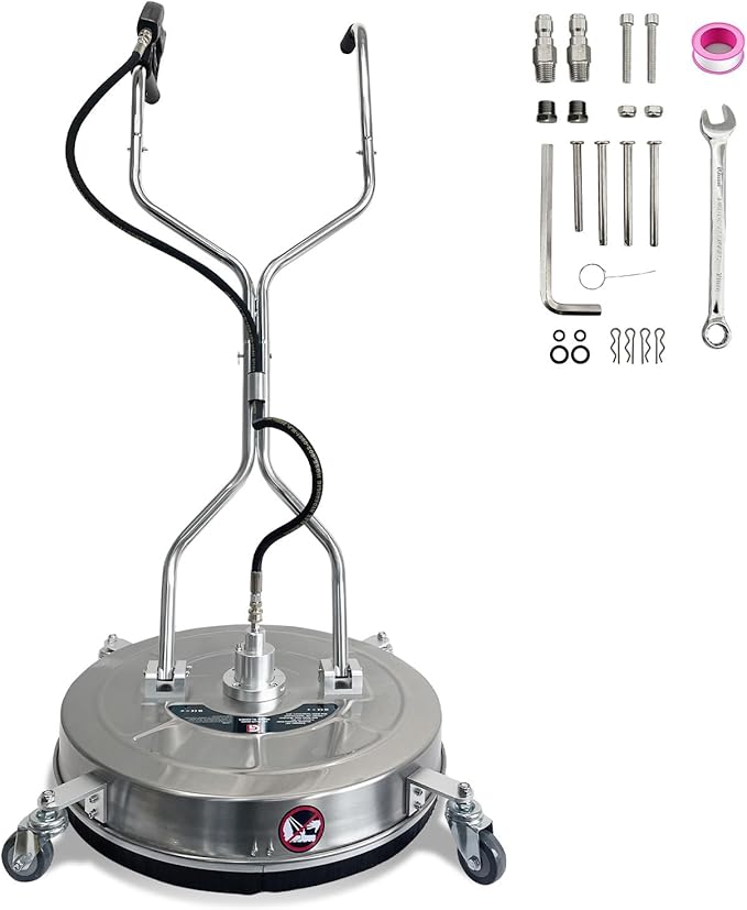 Garvee 24 in Pressure Washer Surface Cleaner with 4 Wheels&Dual Handles, 4900PSI Stainless Steel Surface Cleaner Attachment for Pressure Washer for Concrete Driveway Sidewalk Deck Patio