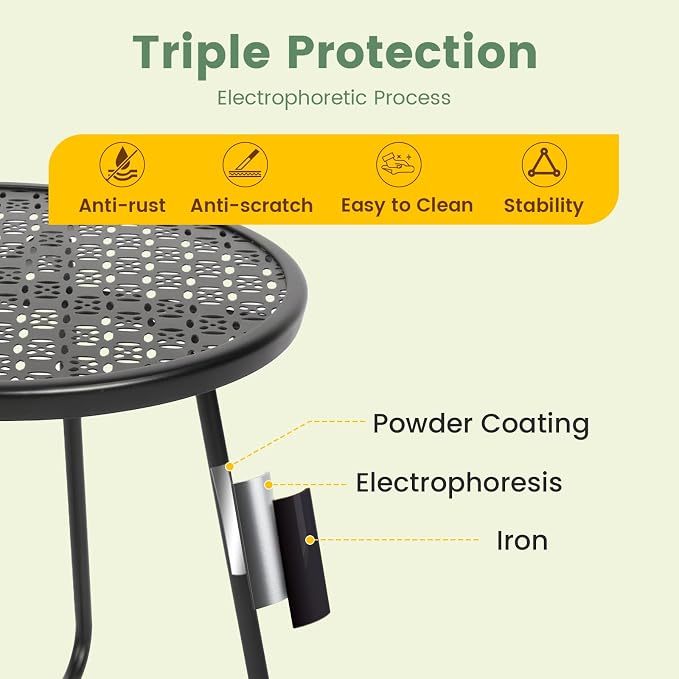 danpinera Outdoor Side Tables, Small Black Round End Table with Flower Cut Outs for Patio Yard Balcony Garden Bedside