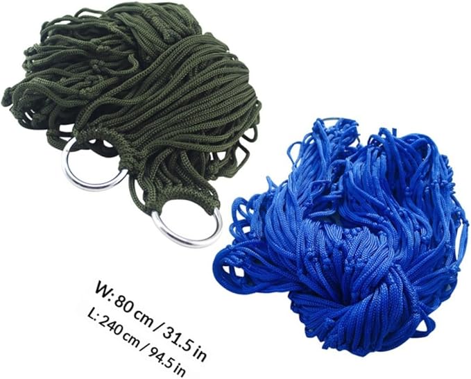2pcs Nylon Mesh Hammock Outdoor Sleeping Swing Bed Camping Travel Hanging Hammocks Blue and Army Green for Patio Backyard Garden Random Color