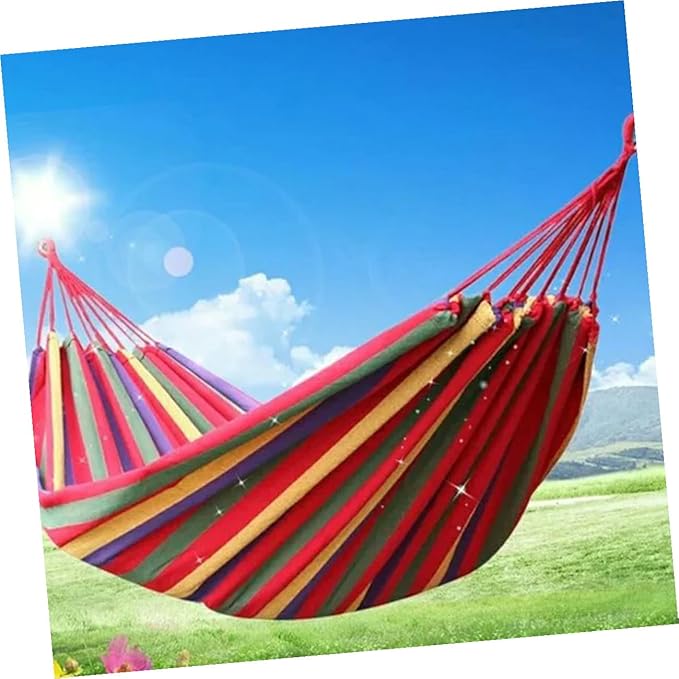 INOOMP Double Thickened Canvas Outdoor Hammock with Two Binding Ropes and Carry Bag Lightweight Camping Swing Chair in Red for Travel Backpacking Relaxation