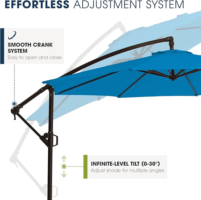 wikiwiki 10ft Patio Umbrellas Offset Outdoor Umbrella Cantilever Hanging Umbrellas w/Infinite Tilt, Fade Resistant Waterproof RECYCLED FABRIC Canopy & Cross Base, for Yard, Garden & Deck, Royal Blue