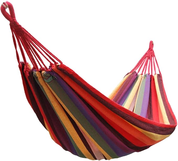 SUPVOX Portable Canvas Camping Hammock Chair, Outdoor Hanging Swing for Garden and Patio, 190x85cm Striped Rainbow Design, Lightweight and Foldable for Travel and Backyard Use