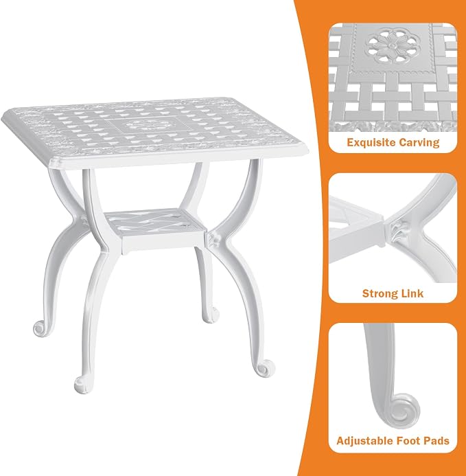 21" Patio Bistro Table, Cast Aluminum Table, Outdoor Table for Garden/Yard/Pool/Porch, White