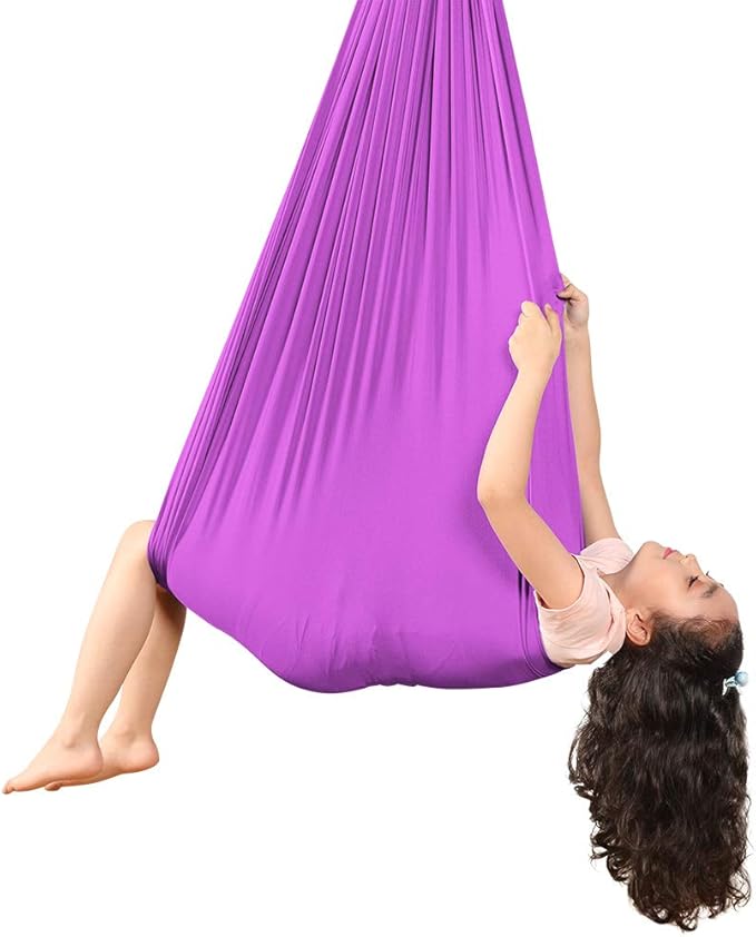 Yoga Swing for Kids Hammock Children Hangin Indoor Outdoor Autism Aspergers,ADHD Kids Hangin Therapy Swing 110inch x 39inch (Hardware Included) Deep Purple