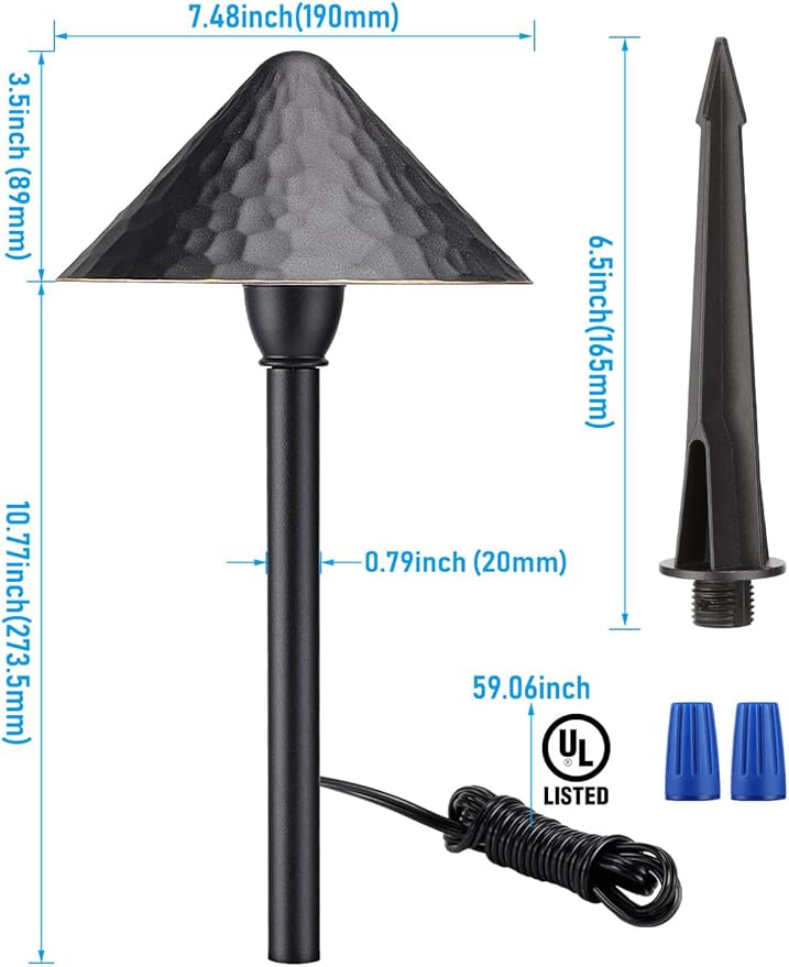 LEONLITE LED Low Voltage Landscape Path Light, 3W 12-24V AC/DC, Pathway Lighting Wired, Outdoor Light for Yard Lawn, ETL CRI90+ Unique Vintage Golden Edge, Black Aluminum, 3000K Warm White, Pack of 4