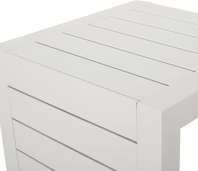 24" H Aluminium Patio Side Table, Small C-Shaped Outdoor Sofa Table,Coffee Table for Patio, Garden,Balcon,White