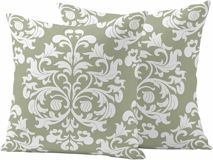 Outdoor Pillow Covers Set of 2, Luxury Flower Sage Green Decorative Throw Pillow Covers 16X16IN, Abstract Floral Throw Pillows Protector Cushion Case for Patio,Couch,Sofa,Garden