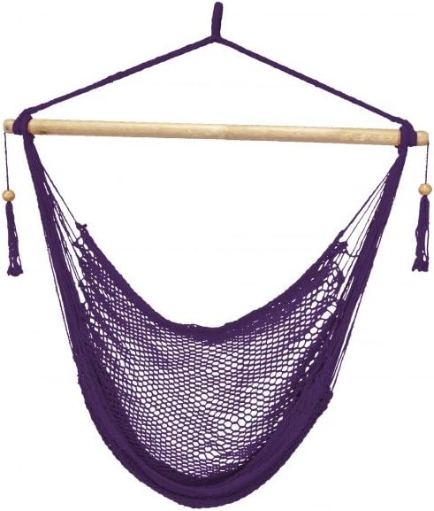Bliss Hammocks BHC-412PR Island Rope Hammock Chair, Eco Friendly & Hand-Woven Cotton, Varnish Coated 40 Inch Wood Spreader, Easy to Hang w/Included Hanging Kit, Supports up to 265LBS, Purple Rope