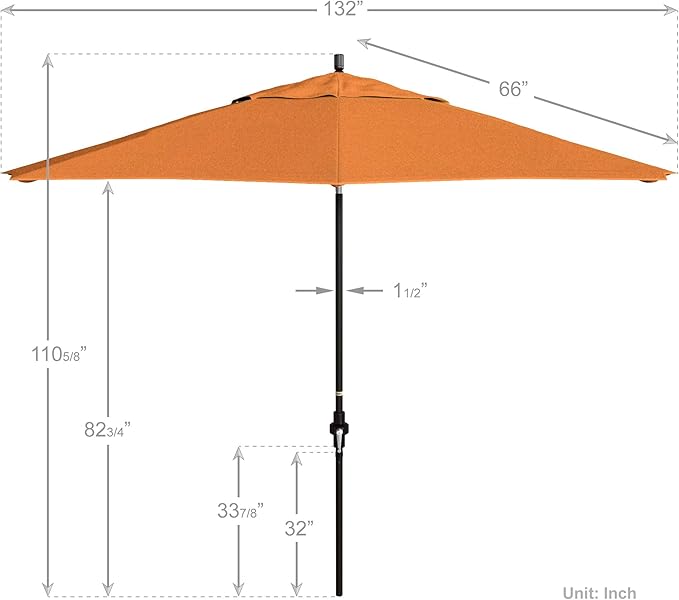 California Umbrella 11Ft Premium Sunbrella Patio Umbrella, Hand-Crank, Tilt-Collar, Bronze Frame, Tuscan Fabric