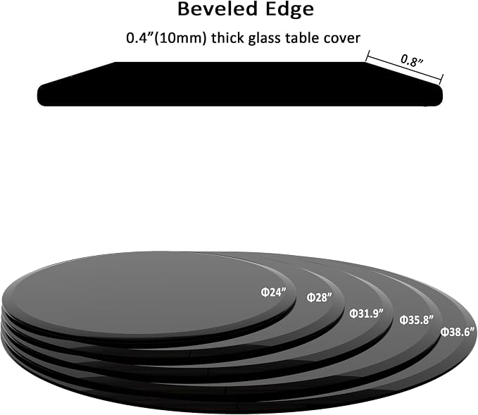 Tempered Glass Table Top Round Black Table Surface 3/8'' Thick Beveled Edge Multipurpose for Dining, Coffee, Restaurant and End Table (3/8" Thick - Beveled Edge, 38.6 inch-Black)