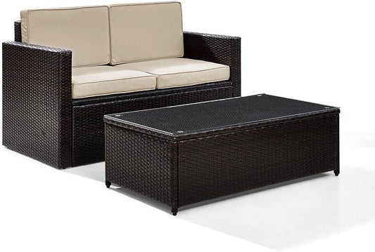 Maykoosh Outdoor Patio Conversation Set - Wicker Loveseat & Table - Brown