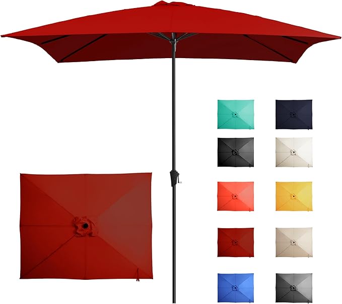 Ayge 8x10FT Large Rectangular Patio Umbrella Outdoor Table Umbrella w/Crank Rectangle Market Umbrella UV Protection for Garden, Deck,Lawn,Yard & Pool, Red