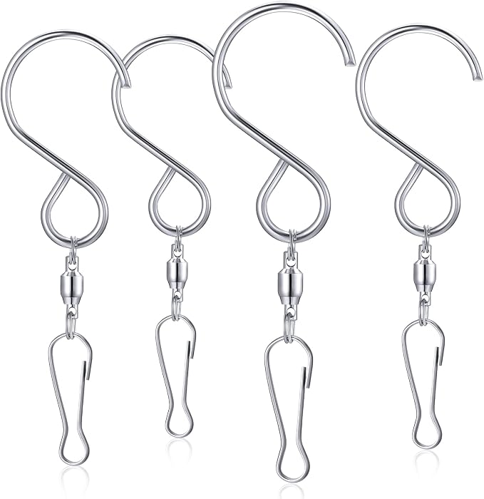 Mudder 4 Pack Spinner Hooks for Wind Spinners, Swivel Clips for Hanging | Wind Chimes Compatible, Crystal Twisters Hanger, Swivel Bearing, Outdoor Patio Garden Use, 4 Clips Included